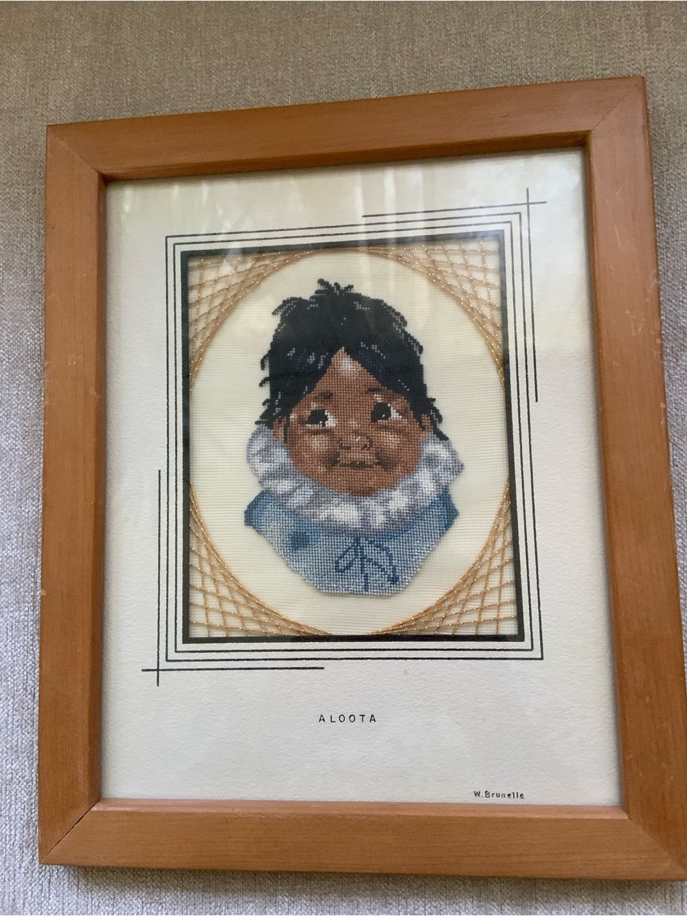 Framed Fiber Art Portrait in Blue and Brown
